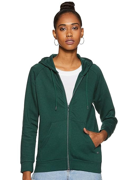 Women Plain Cotton Green Hooded