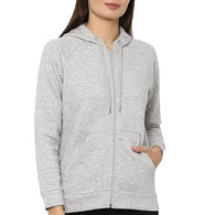 Women Plain Cotton Grey Hooded