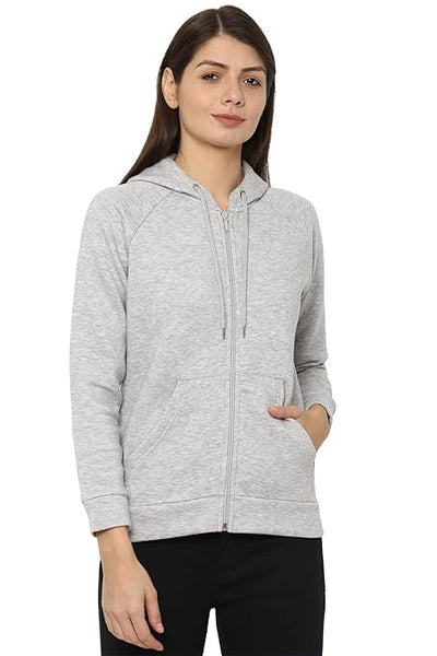 Women Plain Cotton Grey Hooded