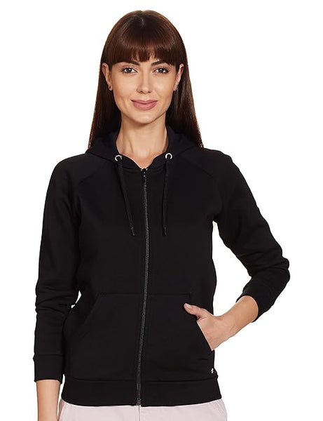 Women Plain Cotton Black Hooded