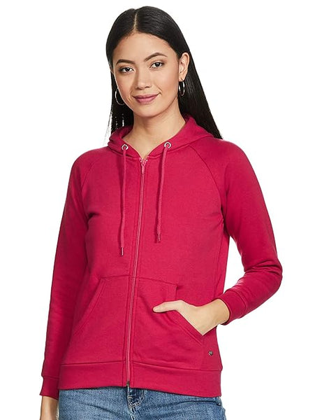 Women Plain Cotton Pink Hooded