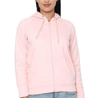 Women Plain Cotton Light Pink Hooded