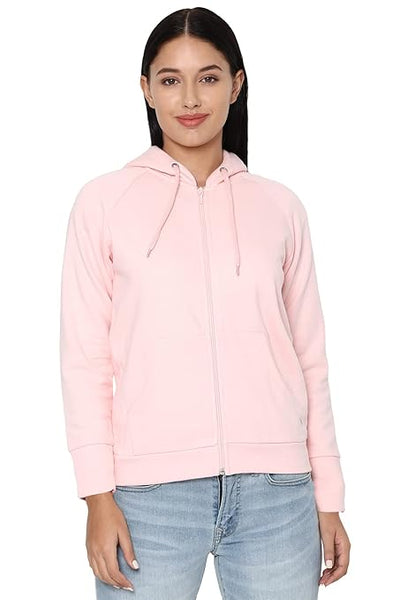 Women Plain Cotton Light Pink Hooded