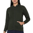 Women Plain Cotton Olive Green Hooded