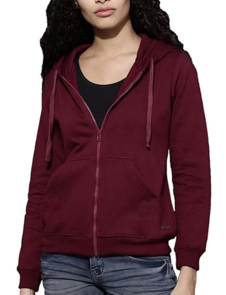 Wome Plain Zipper Maroon Jacket