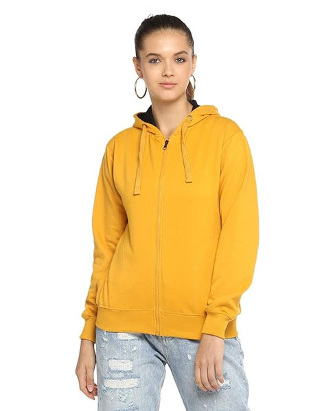 Women Cotton Yellow Hooded