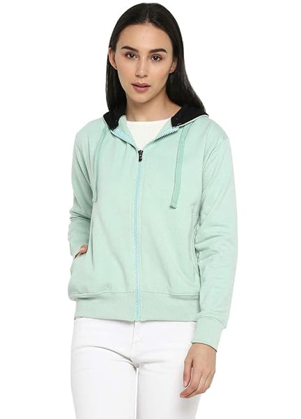 Women Cotton Light Blue Hooded