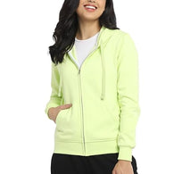 Women Cotton Neon Green Hooded