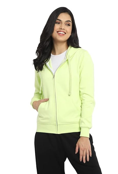 Women Cotton Neon Green Hooded