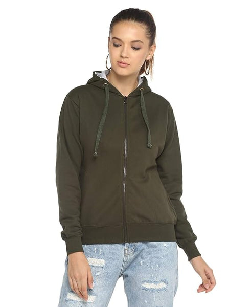 Women Cotton Olive Green Hooded