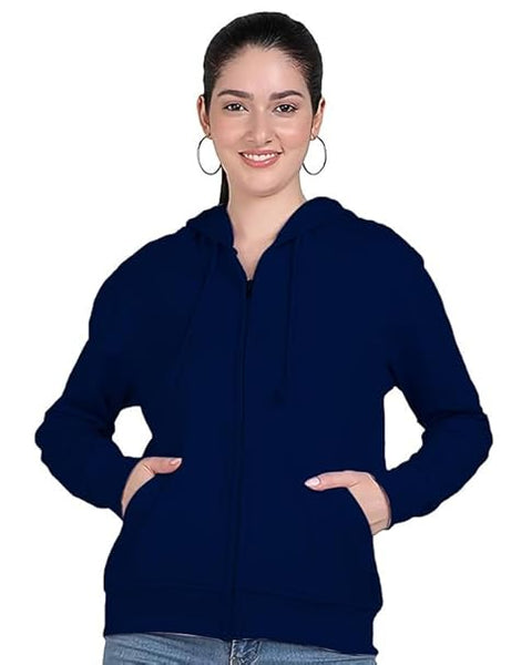 Wome Plain Zipper Navy Blue Jacket