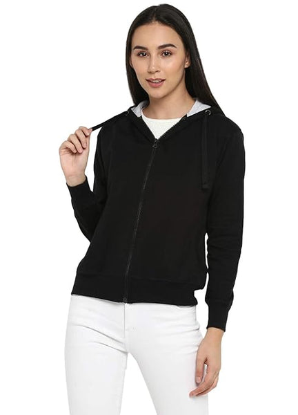 Women Cotton Black Hooded