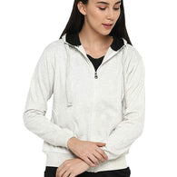 Women Cotton White Melange Hooded