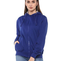 Women Cotton Royal Blue Hooded