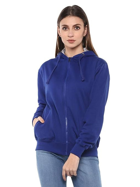 Women Cotton Royal Blue Hooded