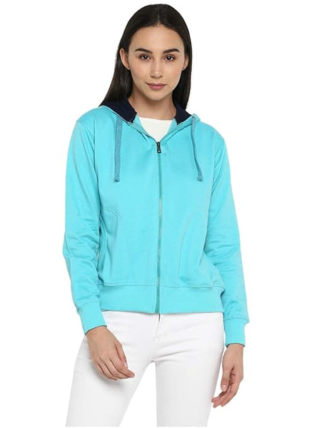 Women Cotton Sky Blue Hooded