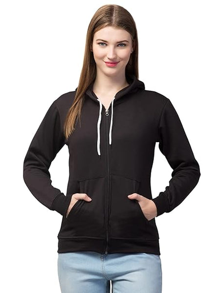 Women Pain Hooded Black Jacket