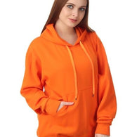 Women Cotton Plain Orange Hooded