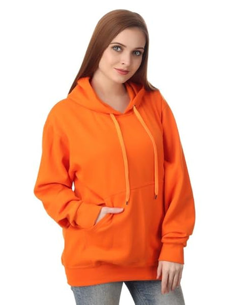 Women Cotton Plain Orange Hooded