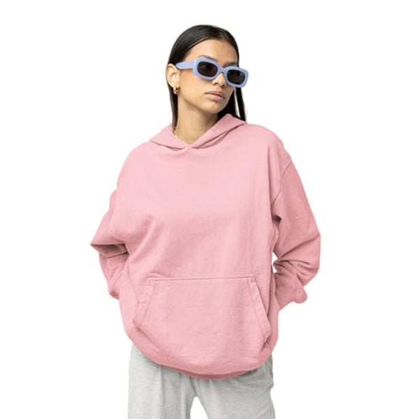 Women Cotton Plain Pink Hooded