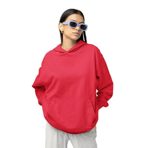 Women Cotton Plain Red Hooded