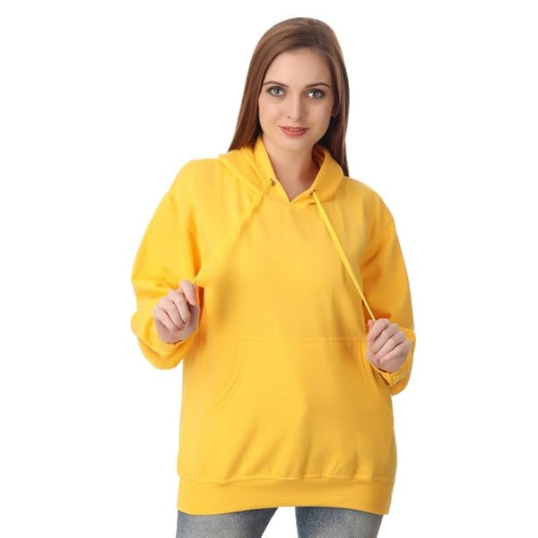 Women Cotton Plain Yellow Hooded