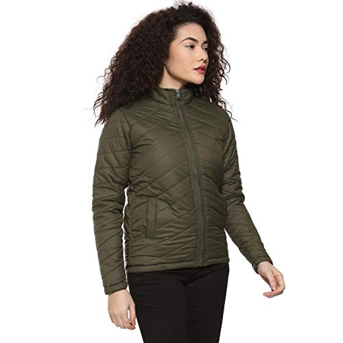 Women Puffer Regular Olive Jacket