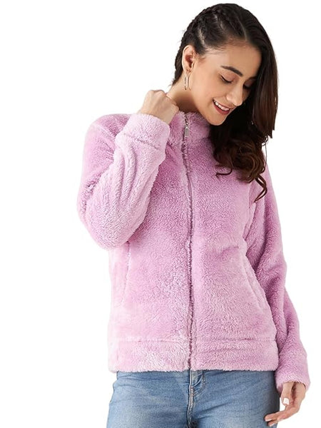 Women Full Sleeve Fur Lavender Jacket