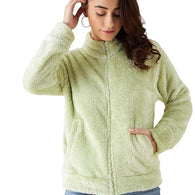 Women Full Sleeve Fur Lime Jacket