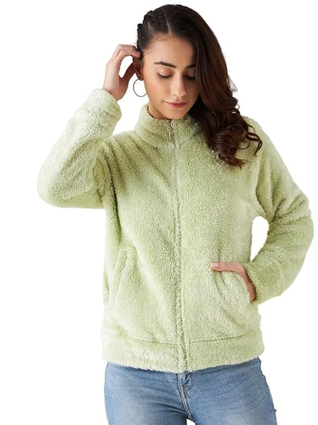 Women Full Sleeve Fur Lime Jacket