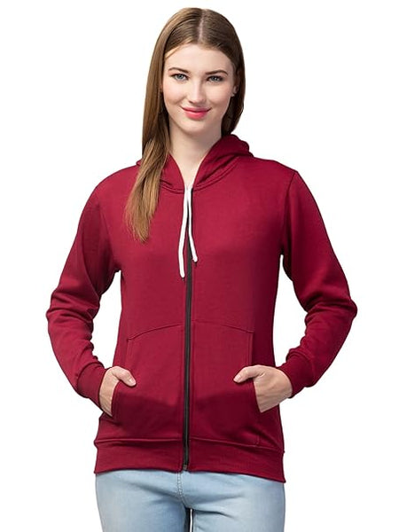 Women Pain Hooded Maroon Jacket