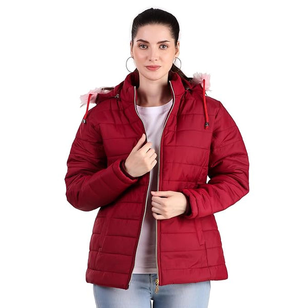 Women Winter Puffer Maroon Jacket