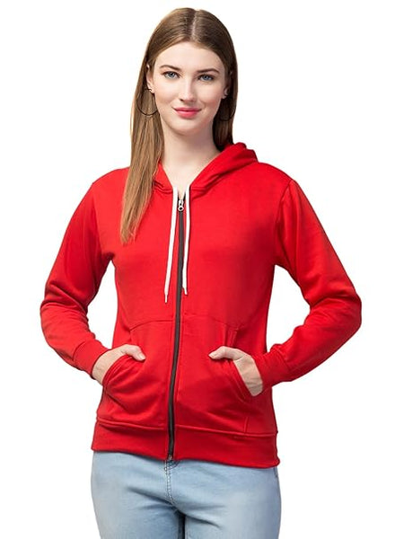 Women Pain Hooded Red Jacket