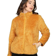 Women Polyester Fluffy Yellow Jacket