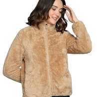 Women Polyester Fluffy Light Brown Jacket