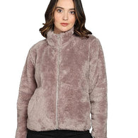 Women Polyester Fluffy Brown Jacket