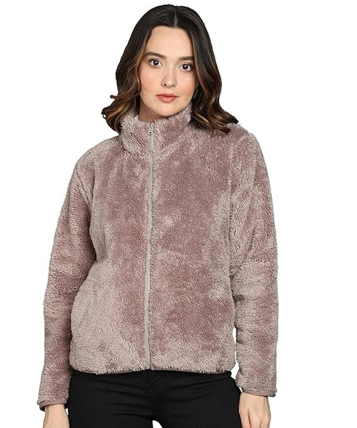 Women Polyester Fluffy Brown Jacket