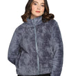 Women Polyester Fluffy Dark Blue Jacket