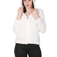 Women Full Sleeve Fur White Jacket