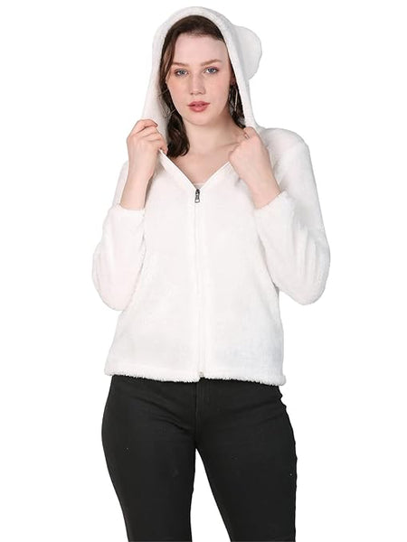 Women Full Sleeve Fur White Jacket