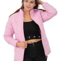 Women Hooded Collar Baby Pink Jacket