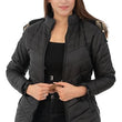 Women Hooded Collar Black Jacket