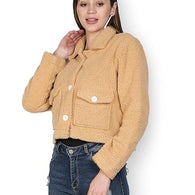 Women Solid Faux Fur Camel Jacket