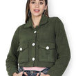 Women Solid Faux Fur Green Jacket