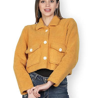 Women Solid Faux Fur Yellow Jacket