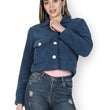 Women Solid Faux Fur Blue Jacket