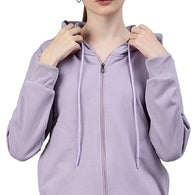 Women Solid Cotton Lavender Hooded