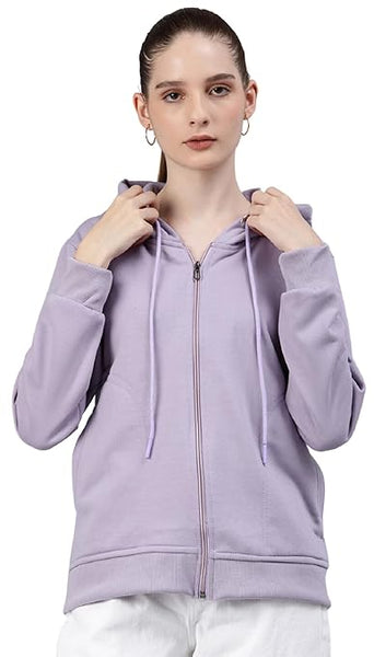 Women Solid Cotton Lavender Hooded