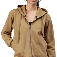 Women Solid Cotton Brown Hooded