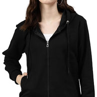 Women Solid Cotton Black Hooded